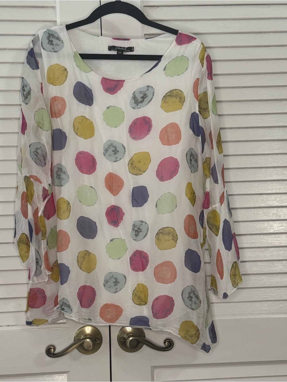 CHARLIE B White Tunic with Multicolor Polka Dots